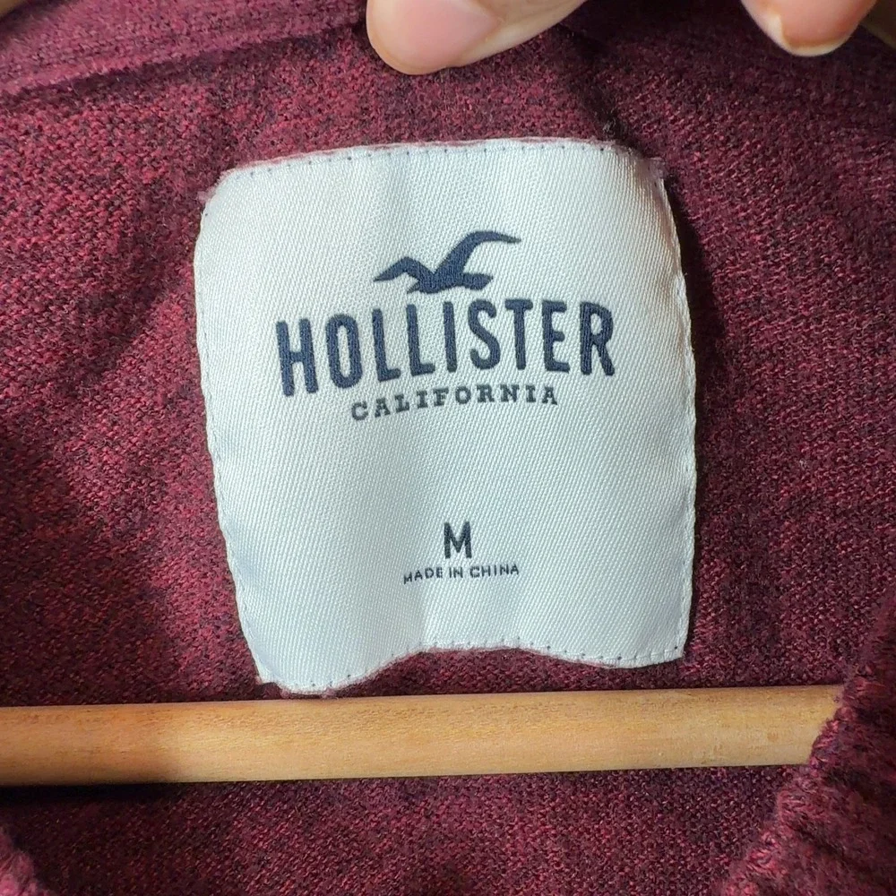 Hollister‎ Mens V-Neck Sweater Size M Maroon Burgundy Marl Knit Logo Stretchy